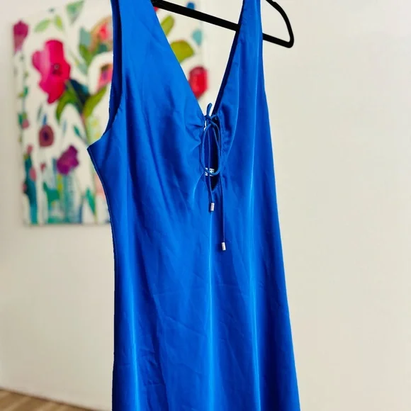 Princess Polly V Cut Blue Sleeveless Midi Dress W/Tie - Picture 5 of 6